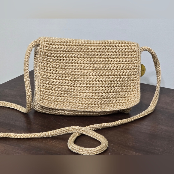The Sak Handbags - The SAK Small Metallic Gold Accents Crochet Knit Crossbody